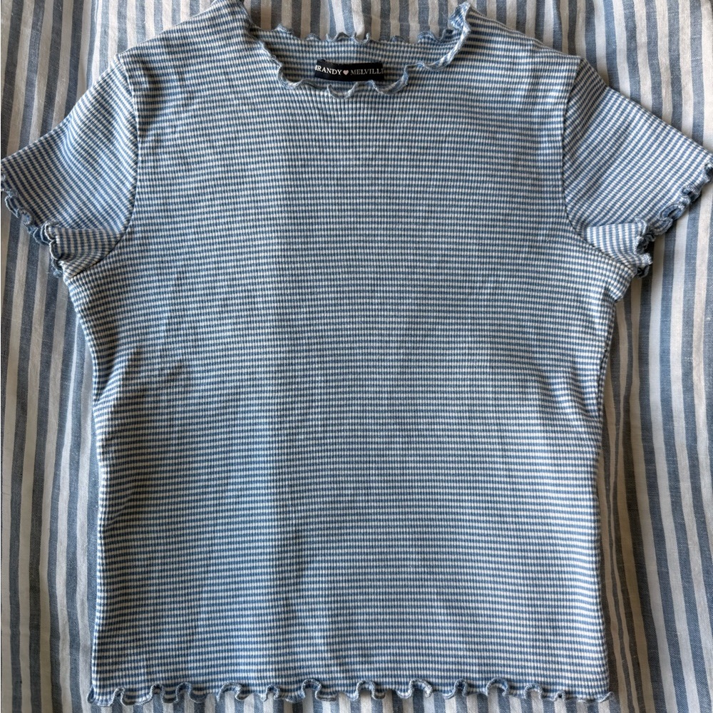 Brandy Melville lettuce trim top in blue and white stripes